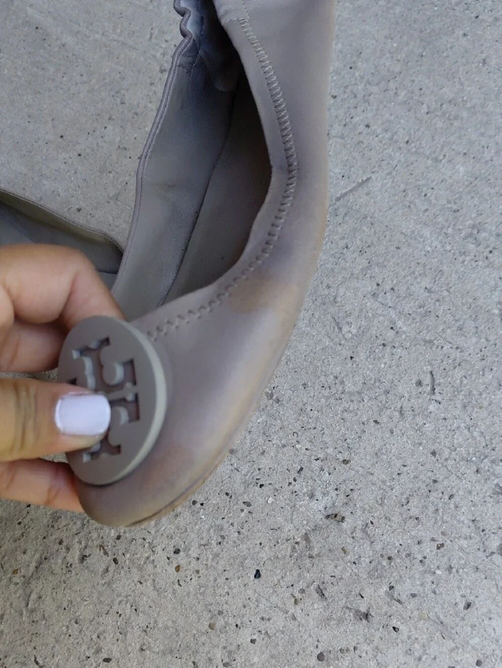 Women's Taupe Leather Ballet Flats with Logo Medallion